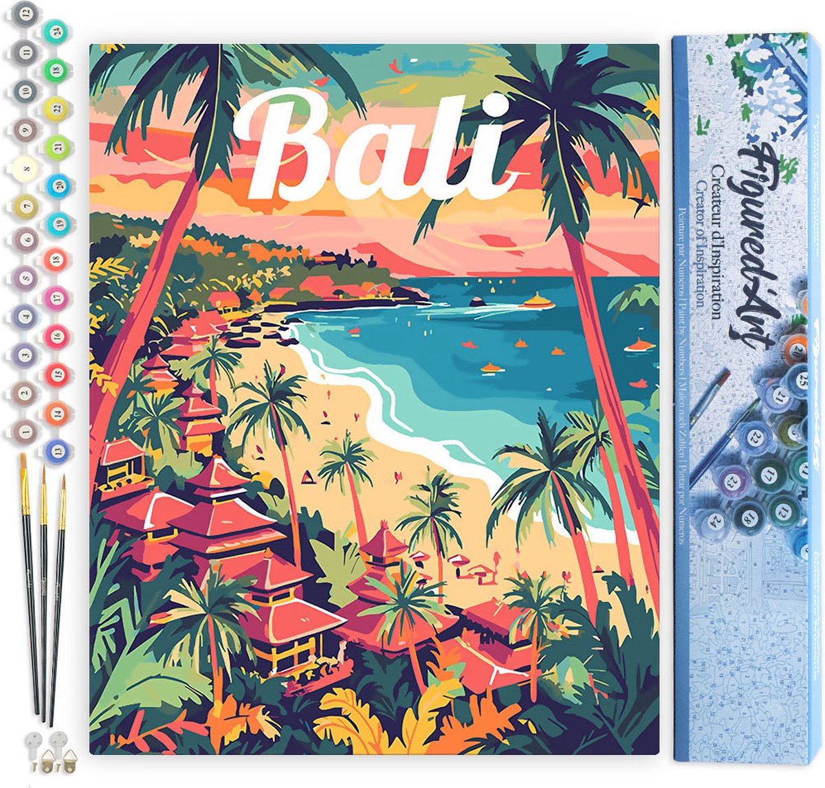 FiguredArt Schilderen op Nummer Volwassenen canvas Reisposter Bali - Handwerk acrylverf Kit DIY Compleet - 40x50cm zonder frame